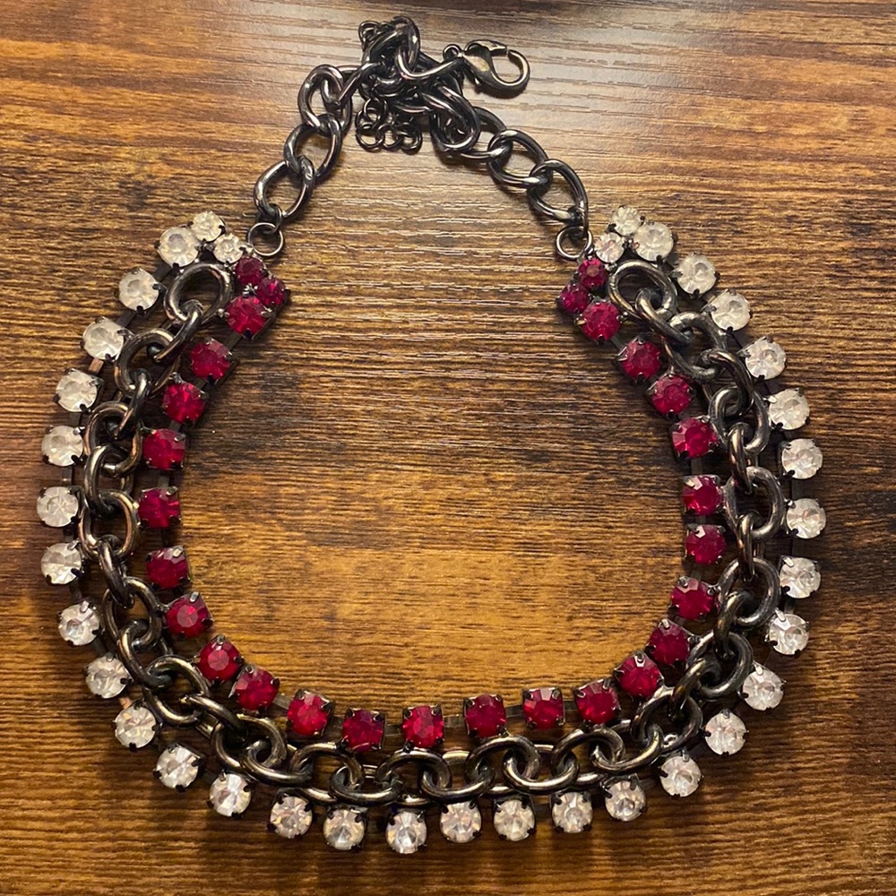 Beautiful Ruby Red & Crystal Necklace